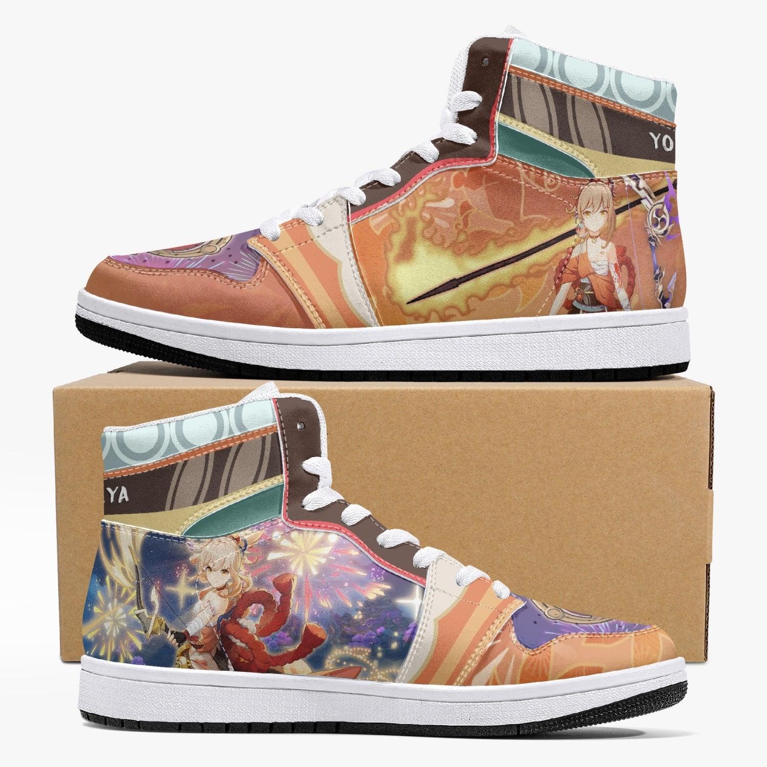 Alternative view of Yoimiya Genshin Impact Custom Sneaker Mid 1 Basketball Shoes - Otaku Hall