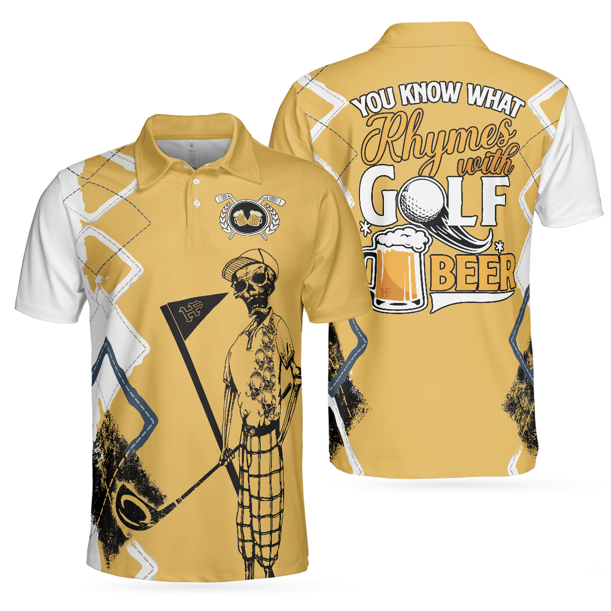 You Know What Rhymes With Golf Beer Polo Shirt, Funny Golf Shirt For Men, Yellow And White Beer Shirt