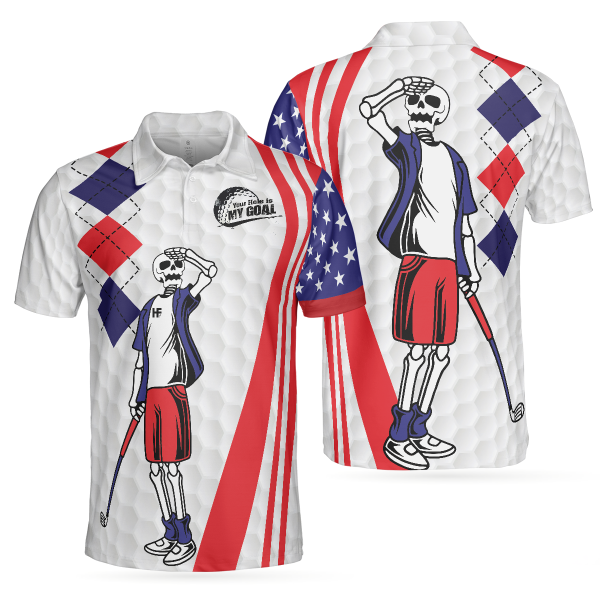Your Hole Is My Goal Golf American Flag Polo Shirt, Golf Texture Argyle Pattern USA Flag Polo Shirt, Best Golf Shirt For Men