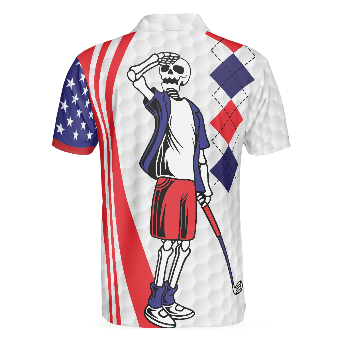 Alternative view of Your Hole Is My Goal Golf American Flag Polo Shirt, Golf Texture Argyle Pattern USA Flag Polo Shirt, Best Golf Shirt For Men