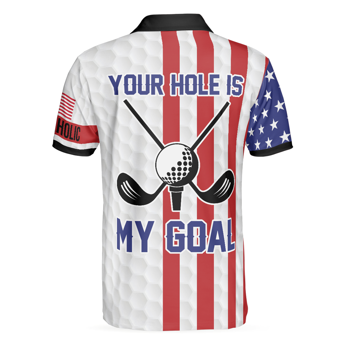Alternative view of Your Hole Is My Goal Golfaholic American Flag Polo Shirt, Patriotic Golf Shirt For Men