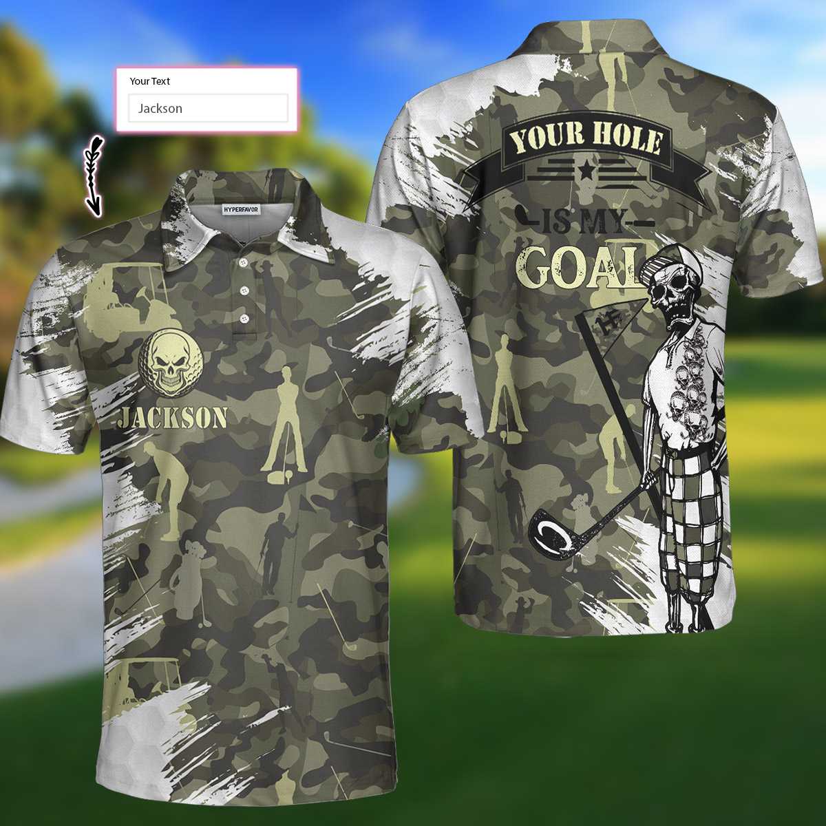 Your Hole Is My Goal Skull Golfer Custom Polo Shirt, Personalized Golf Shirt For Men