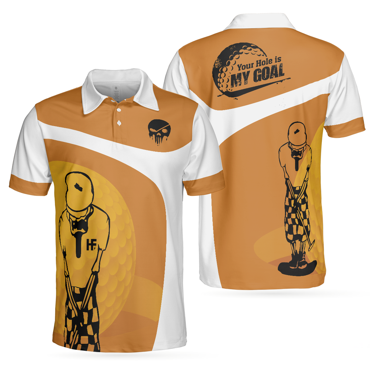 Your Hole Is My Goal Skull Polo Shirt, Light Brown Skeleton Golfer Polo Shirt, Best Golf Shirt For Men