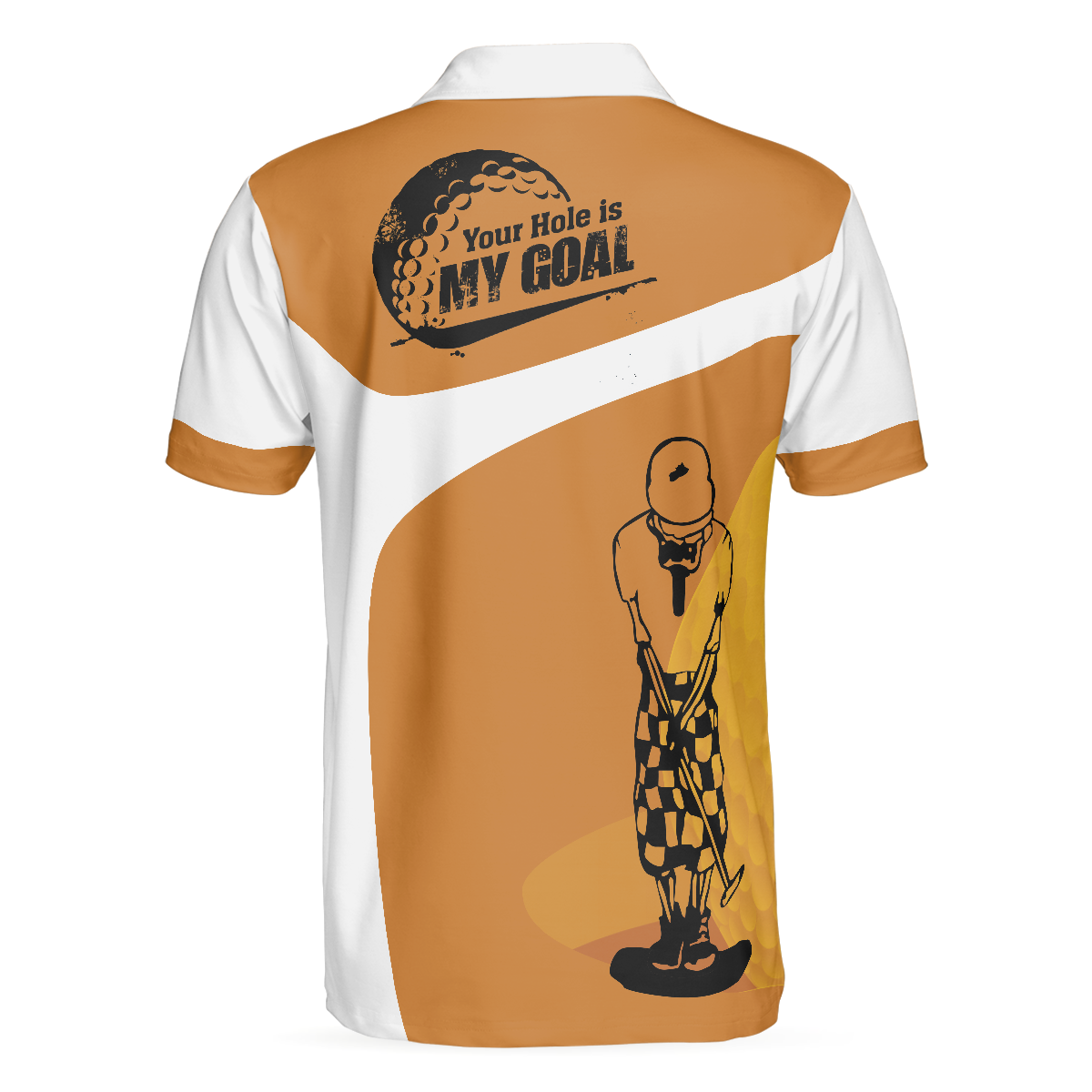 Alternative view of Your Hole Is My Goal Skull Polo Shirt, Light Brown Skeleton Golfer Polo Shirt, Best Golf Shirt For Men