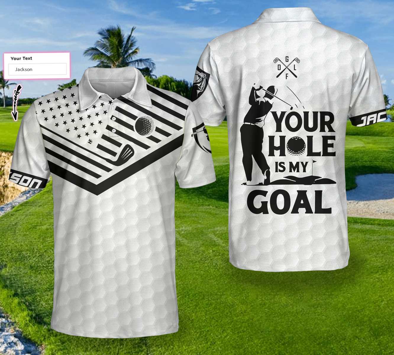 Your Hole Is My Goal White Ver Custom Polo Shirt, Personalized White American Flag Polo Shirt, Best Golf Shirt For Men