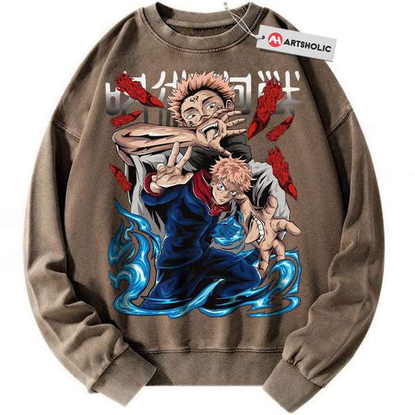 Alternative view of Yuji Itadori vs Sukuna Sweatshirt, Jujutsu Kaisen Sweatshirt, Anime Sweatshirt, Vintage Sweatshirt