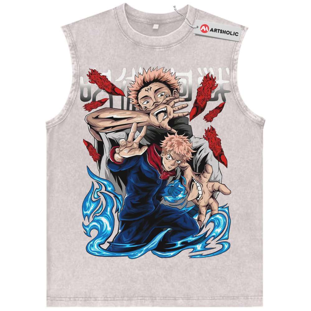 Alternative view of Yuji Itadori vs Sukuna Tank Top, Jujutsu Kaisen Tank Top, Anime Tank Top, Vintage Tank Top