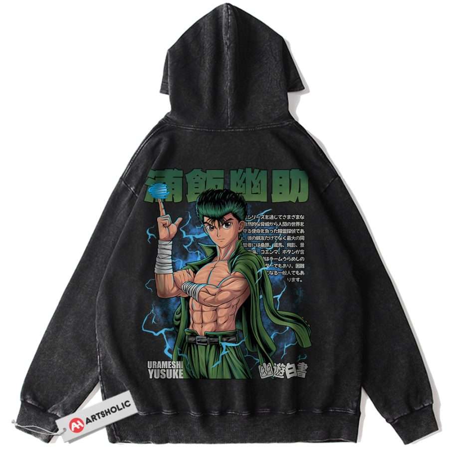 Alternative view of Yusuke Urameshi Hoodie, YuYu Hakusho Hoodie, Anime Shirt, Vintage Hoodie