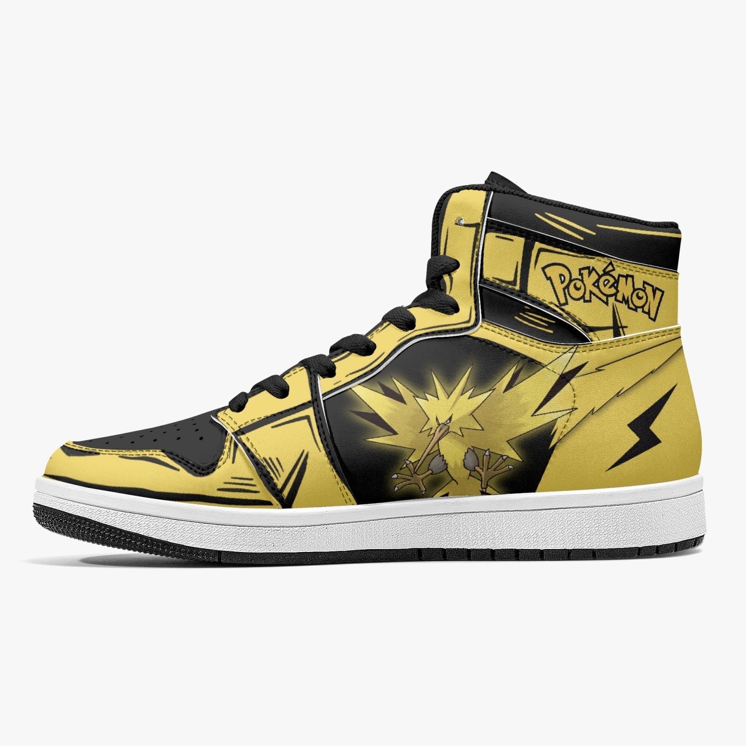 Alternative view of Zapdos Pokemon Custom Sneaker Mid 1 Basketball Shoes - Otaku Hall