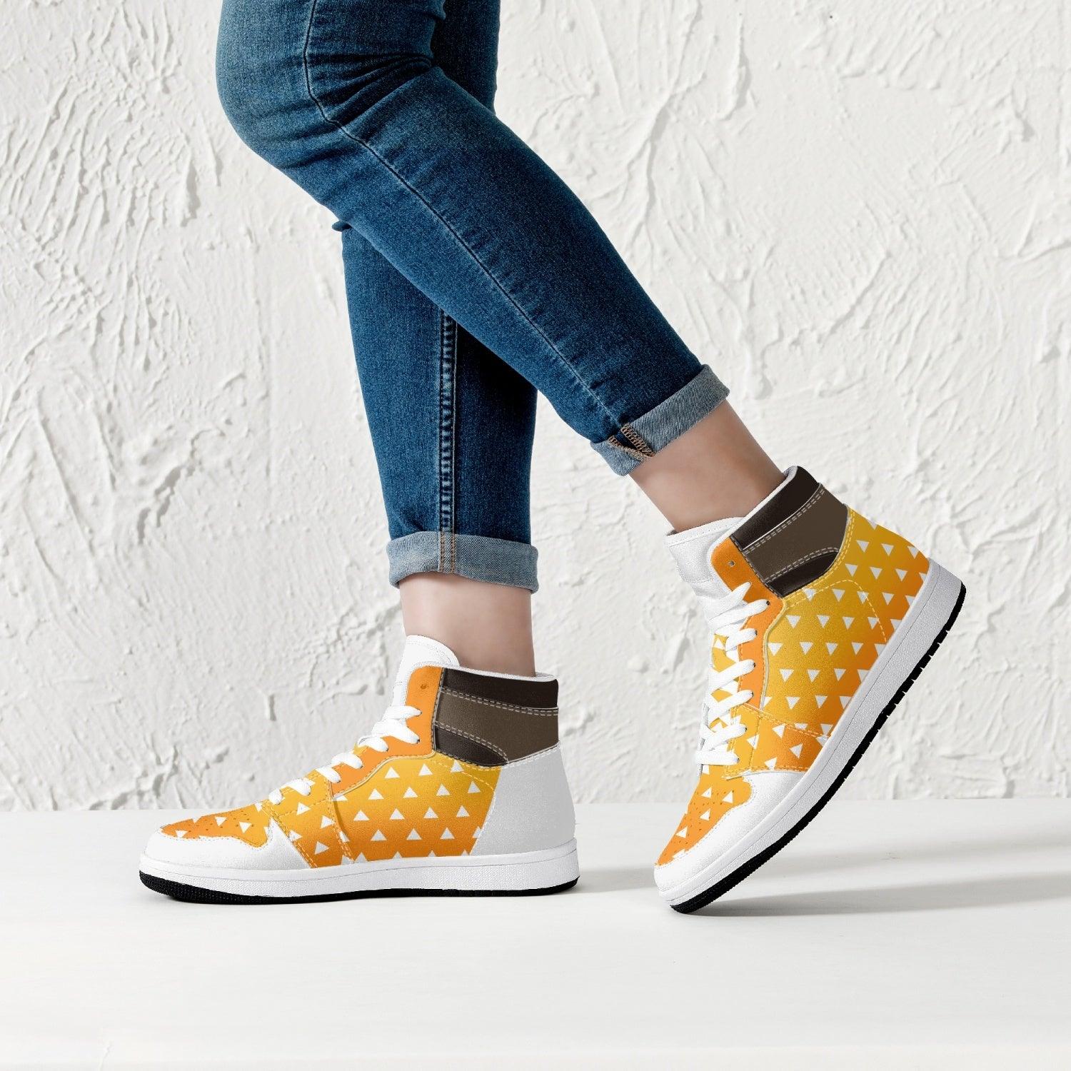 Alternative view of Zenitsu Agatsuma Demon Slayer 2 Custom Sneaker Mid 1 Basketball Shoes - Otaku Hall