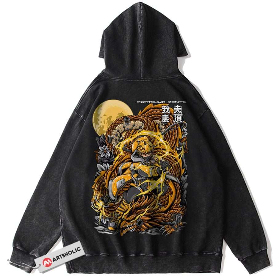 Alternative view of Zenitsu Agatsuma Hoodie, Demon Slayer Hoodie, Anime Hoodie, Vintage Hoodie