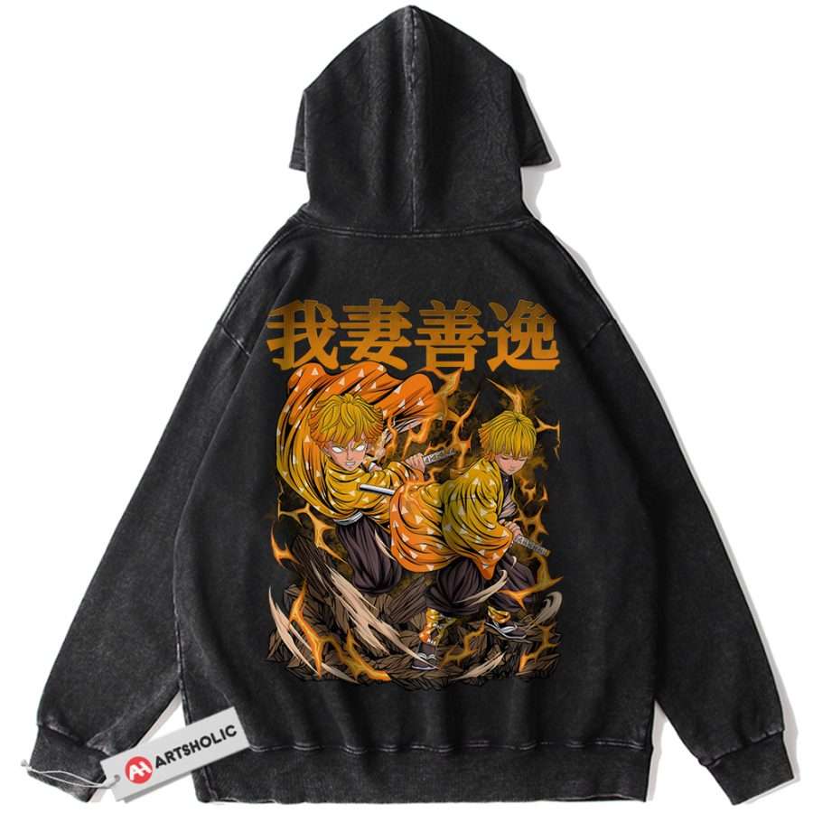Alternative view of Zenitsu Agatsuma Hoodie, Demon Slayer Hoodie, Anime Hoodie, Vintage Hoodie