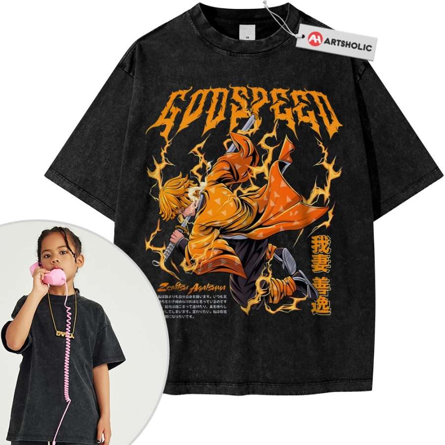 Alternative view of Zenitsu Agatsuma Shirt For Kids, Demon Slayer Shirt For Kids, Anime Shirt For Kids, Vintage Tee For Kids