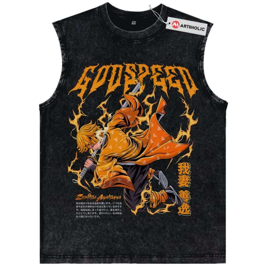 Alternative view of Zenitsu Agatsuma Tank Top, Demon Slayer Tank Top, Anime Tank Top, Vintage Tank Top