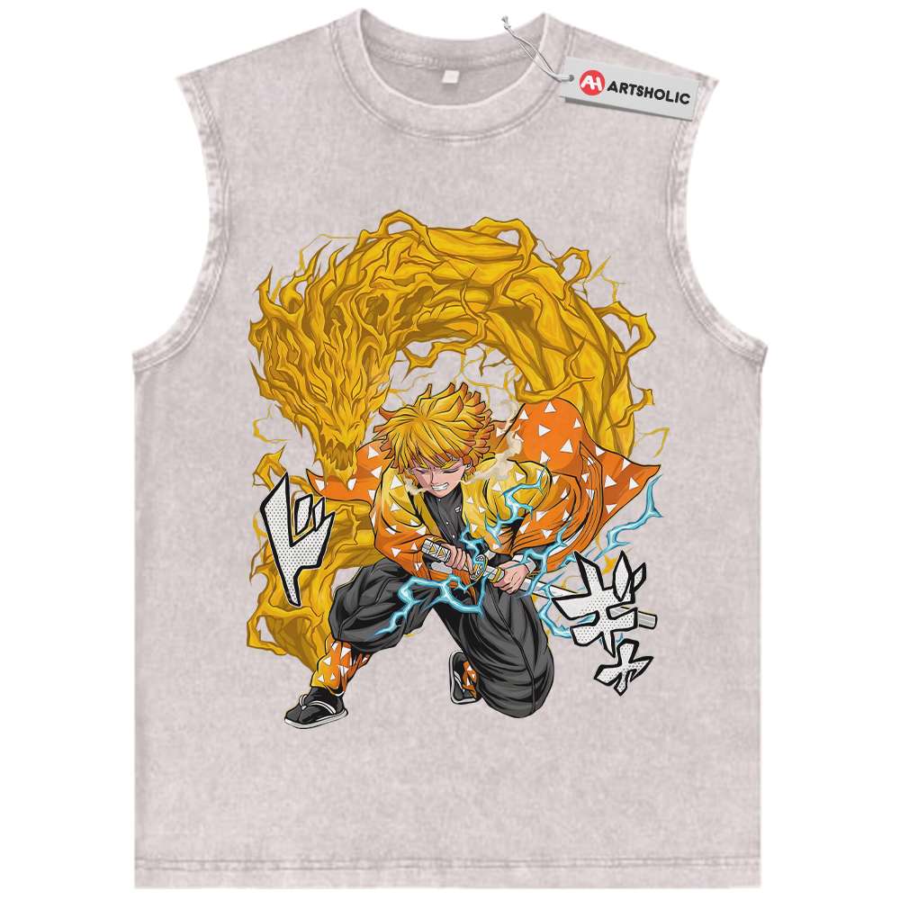 Alternative view of Zenitsu Agatsuma Tank Top, Demon Slayer Tank Top, Anime Tank Top, Vintage Tank Top