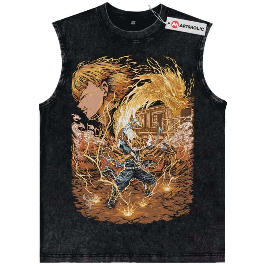Alternative view of Zenitsu Agatsuma Tank Top, Demon Slayer Tank Top, Anime Tank Top, Vintage Tank Top