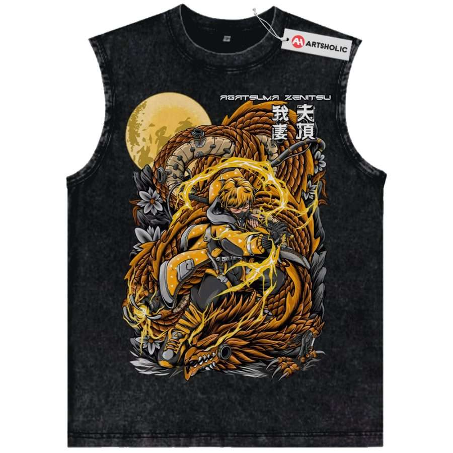 Alternative view of Zenitsu Agatsuma Tank Top, Demon Slayer Tank Top, Anime Tank Top, Vintage Tank Top