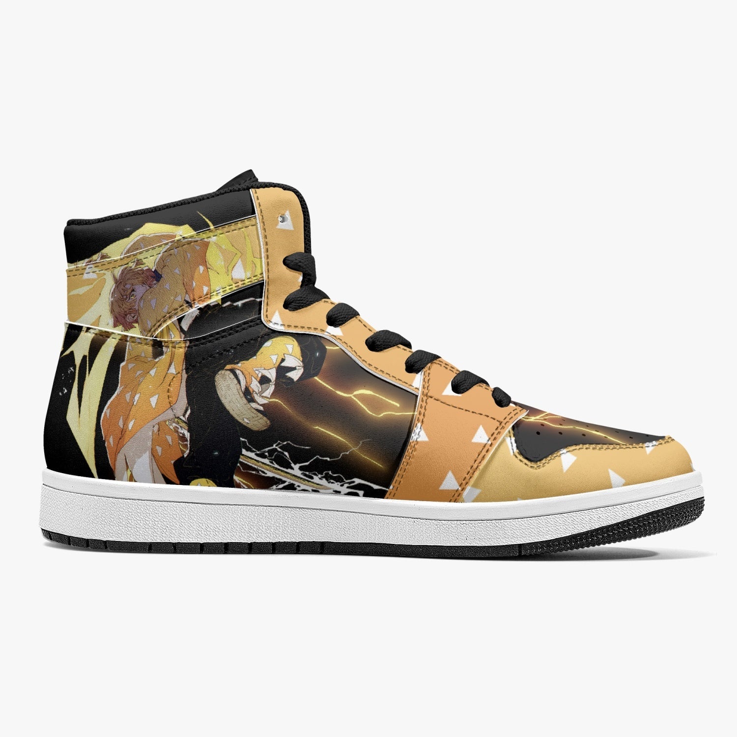 Alternative view of Zenitsu Thunder Breathing Demon Slayer Custom Sneaker Mid 1 Basketball Shoes - Otaku Hall