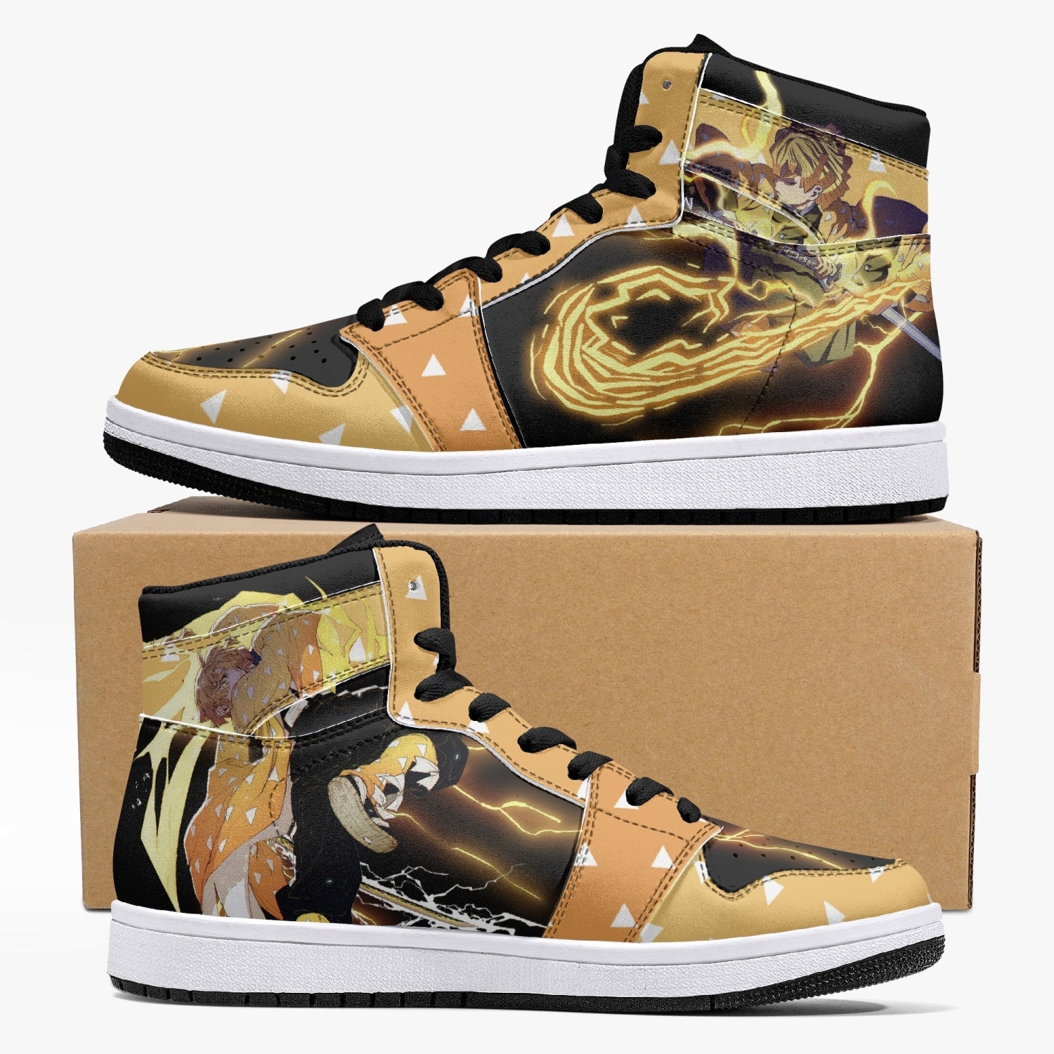 Zenitsu Thunder Breathing Demon Slayer Custom Sneaker Mid 1 Basketball Shoes - Otaku Hall