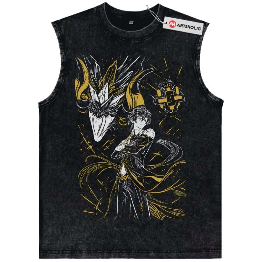 Alternative view of Zhongli Tank Top, Genshin Impact Tank Top, Game Tank Top, Vintage Tank Top