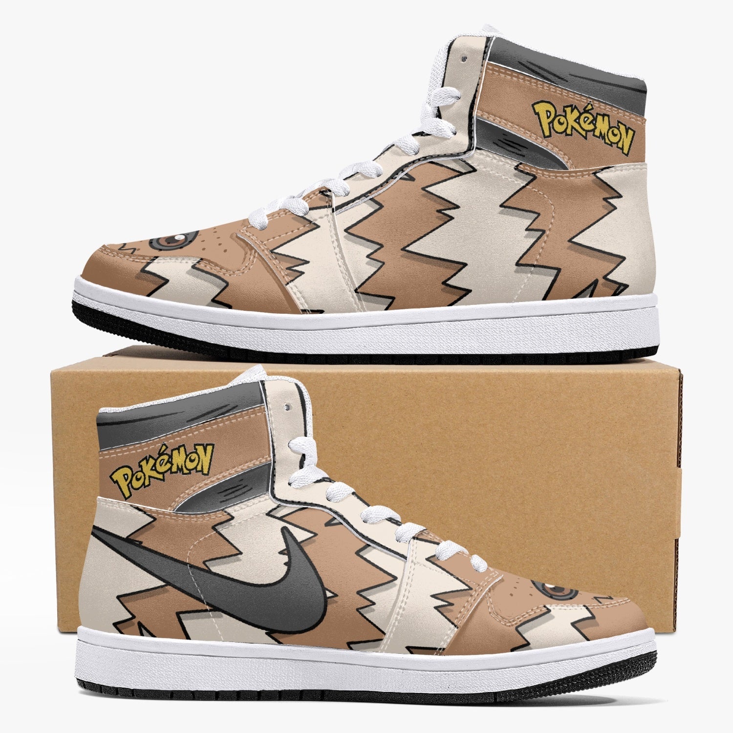 Alternative view of Zigzagoon Pokemon Custom Sneaker Mid 1 Basketball Shoes - Otaku Hall