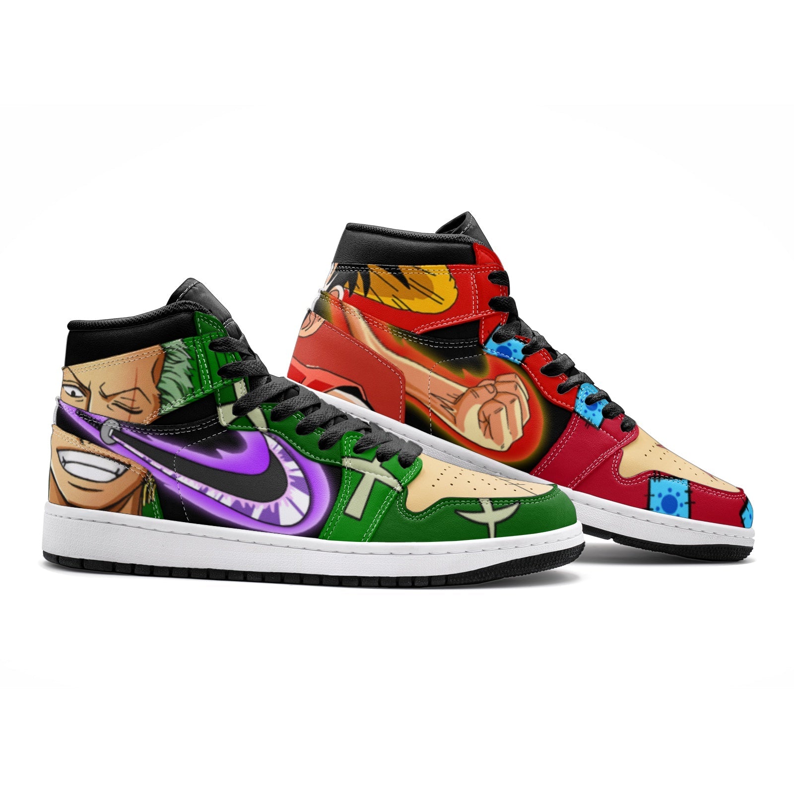 Alternative view of Zoro and Luffy One Piece Custom Sneaker Mid 1 Basketball Shoes - Otaku Hall