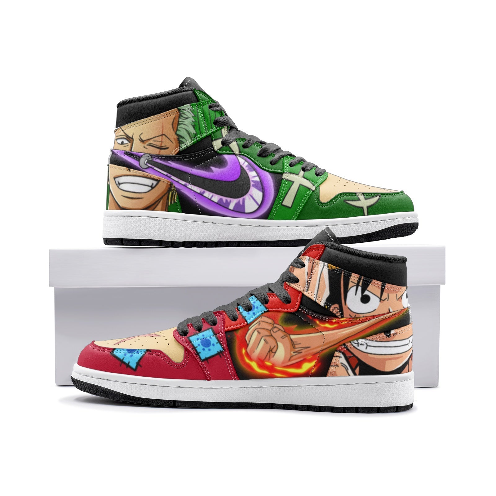 Zoro and Luffy One Piece Custom Sneaker Mid 1 Basketball Shoes - Otaku Hall