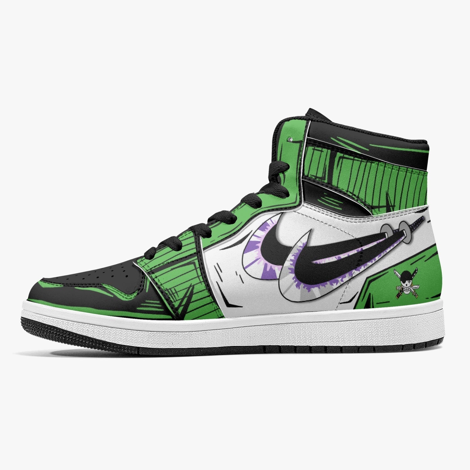Alternative view of Zoro Roronoa One Piece Custom Sneaker Mid 1 Basketball Shoes - Otaku Hall