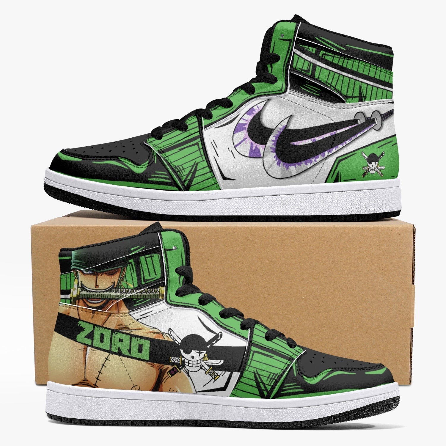 Zoro Roronoa One Piece Custom Sneaker Mid 1 Basketball Shoes - Otaku Hall