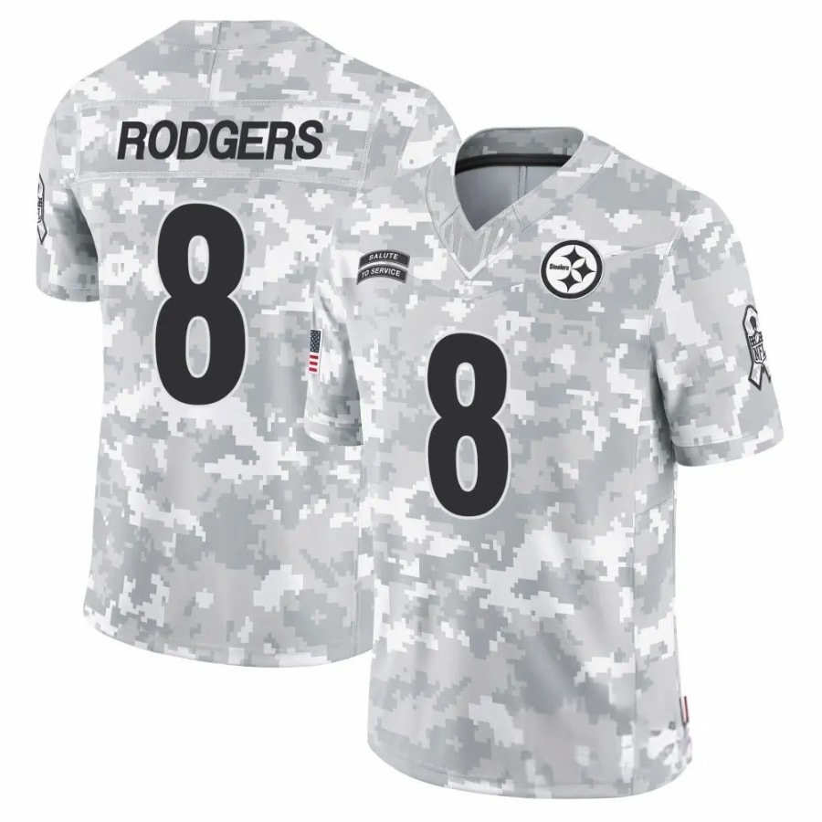 Aaron Rodgers Steelers White 2024 Salute to Service Jersey Stitched
